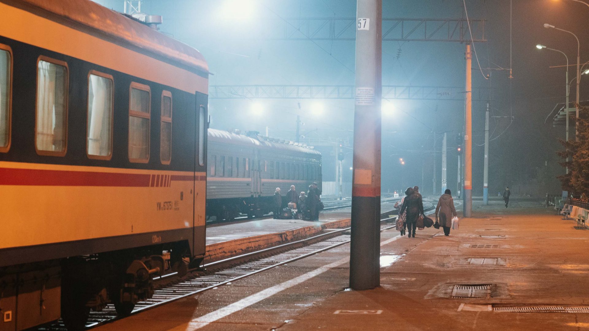 A train pulls away from the station at Ürümqi, the capital of the Xinjiang Uygur Autonomous Region.