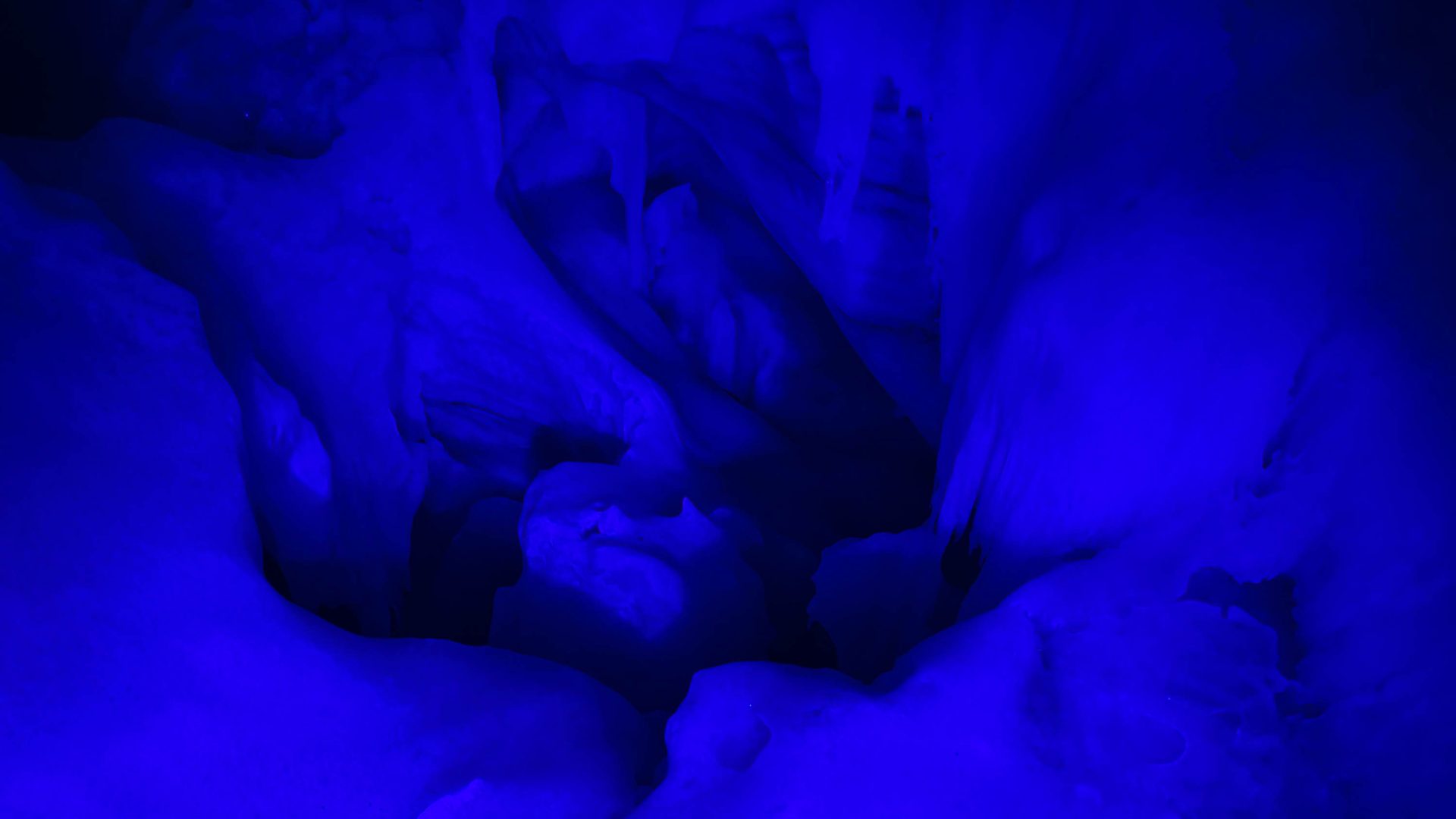 Ice formation under blue light.