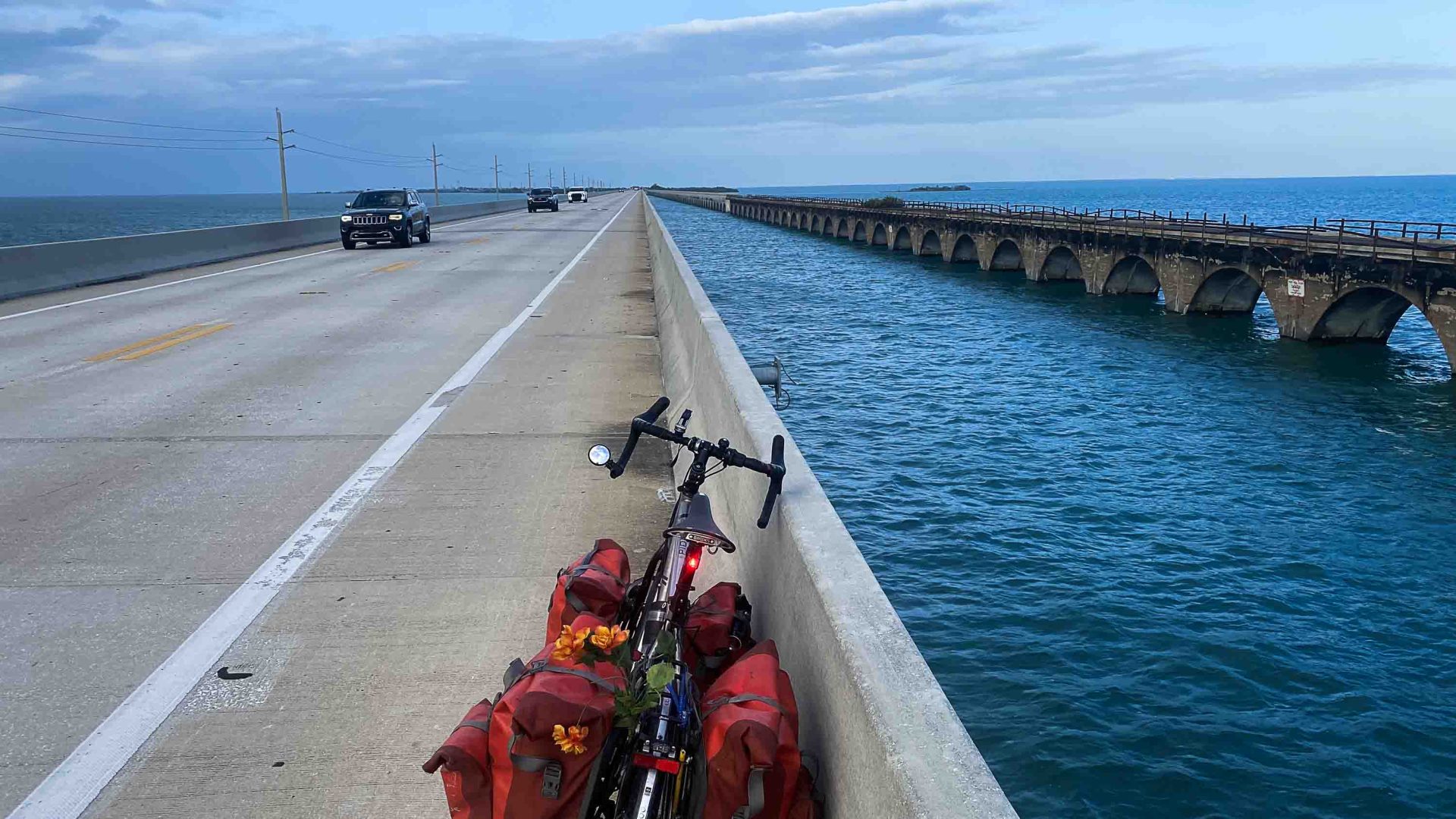 Simon's bike on a bridge.