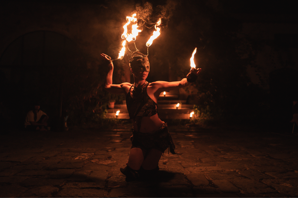 fire dancing woman